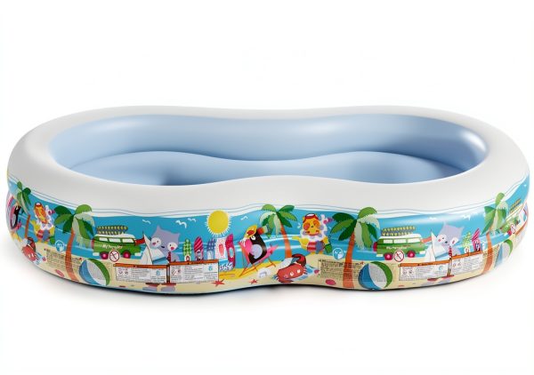 Intex 8.5ft x 5.25ft x 18in Swim Center Paradise Seaside Inflatable Kiddie Pool with Drain Plug for Quick and Easy Clean Up-1