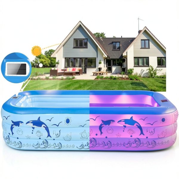 2025 Upgrade Inflatable Pools with Lights, Inflatable Swimming Pools for Adults, Blow Up Pool Solar, Large Pool, Durable Thickened Inflatable Pool for Backyard-Blue-1