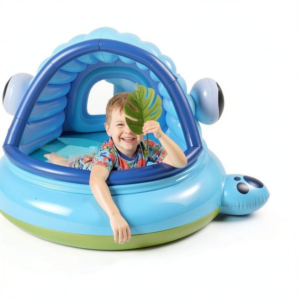 JOYIN Inflatable Shade Kiddie Pool,Whale Baby Pool Tent, Infant Swimming Pool for Kids （54" x 56" x 28"）,Blow Up Toddler Pool for Swim Party Toys Summer Water Beach Fun-4