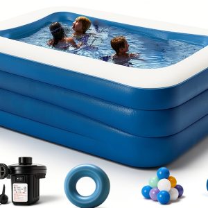 Inflatable Swimming Pool, 71” x 51” x 28” Full-Sized Blow Up Pool, Kids Family Pool for Summer Water Party, BPA-Free Above Ground Blow Up Kiddie Pool Ball/Sand Pit, Outdoor, Garden, Backyard-0