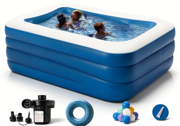 Inflatable Swimming Pool, 71” x 51” x 28” Full-Sized Blow Up Pool, Kids Family Pool for Summer Water Party, BPA-Free Above Ground Blow Up Kiddie Pool Ball/Sand Pit, Outdoor, Garden, Backyard-0