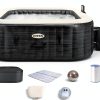 INTEX 28449EH PureSpa Greystone Deluxe Spa Set: Includes Energy Efficient Spa Cover - 140 Bubble Jets - Square Design - 4 Person Capacity - 69" x 28"-0
