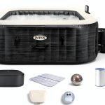 INTEX 28449EH PureSpa Greystone Deluxe Spa Set: Includes Energy Efficient Spa Cover - 140 Bubble Jets - Square Design - 4 Person Capacity - 69" x 28"-0