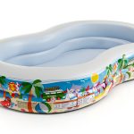 Intex 8.5ft x 5.25ft x 18in Swim Center Paradise Seaside Inflatable Kiddie Pool with Drain Plug for Quick and Easy Clean Up-0