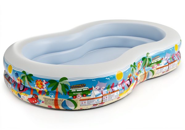 Intex 8.5ft x 5.25ft x 18in Swim Center Paradise Seaside Inflatable Kiddie Pool with Drain Plug for Quick and Easy Clean Up-0