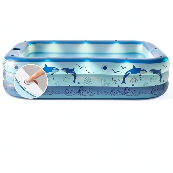 2025 Upgrade Inflatable Pools with Lights, Inflatable Swimming Pools for Adults, Blow Up Pool Solar, Large Pool, Durable Thickened Inflatable Pool for Backyard-Blue-2