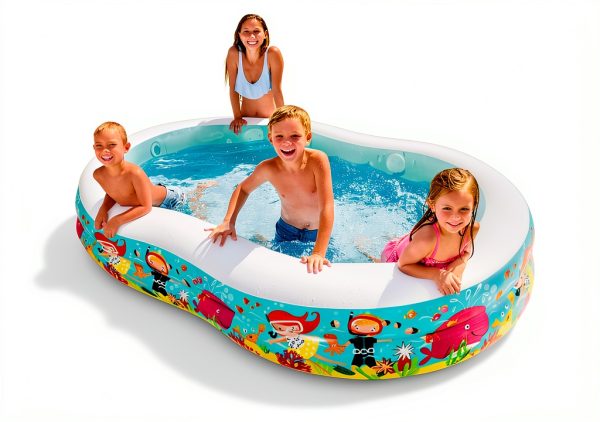 Intex 8.5ft x 5.25ft x 18in Swim Center Paradise Seaside Inflatable Kiddie Pool with Drain Plug for Quick and Easy Clean Up-5