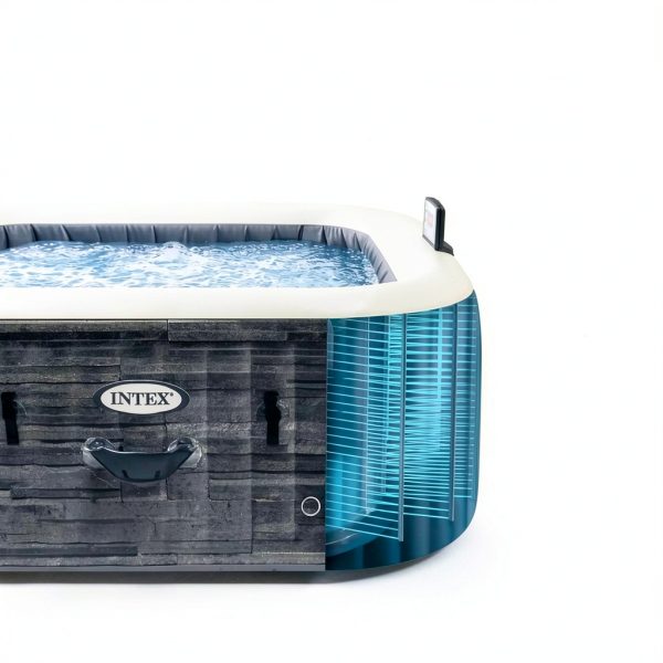 INTEX 28449EH PureSpa Greystone Deluxe Spa Set: Includes Energy Efficient Spa Cover - 140 Bubble Jets - Square Design - 4 Person Capacity - 69" x 28"-4