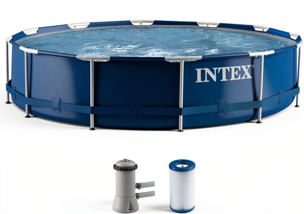 Intex 12ft Metal Frame Above Ground Pool with 530 GPH Pump-0