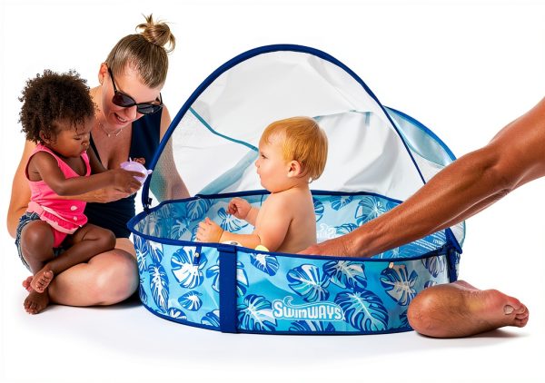 Swimways Elite Pop-Up Above Ground Pool, Baby Pool with Canopy & Carrying Case, Foldable Kiddie Pool for Ages 9-24 Months, Measures 32", Blue-2
