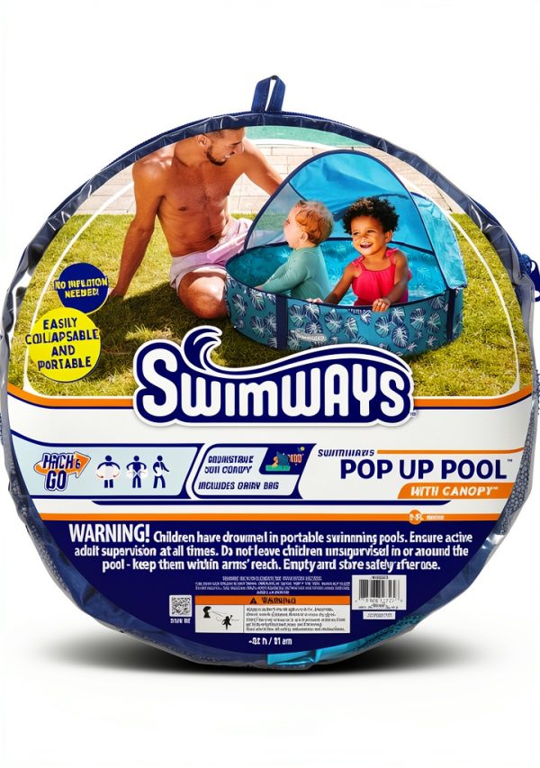 Swimways Elite Pop-Up Above Ground Pool, Baby Pool with Canopy & Carrying Case, Foldable Kiddie Pool for Ages 9-24 Months, Measures 32", Blue-6